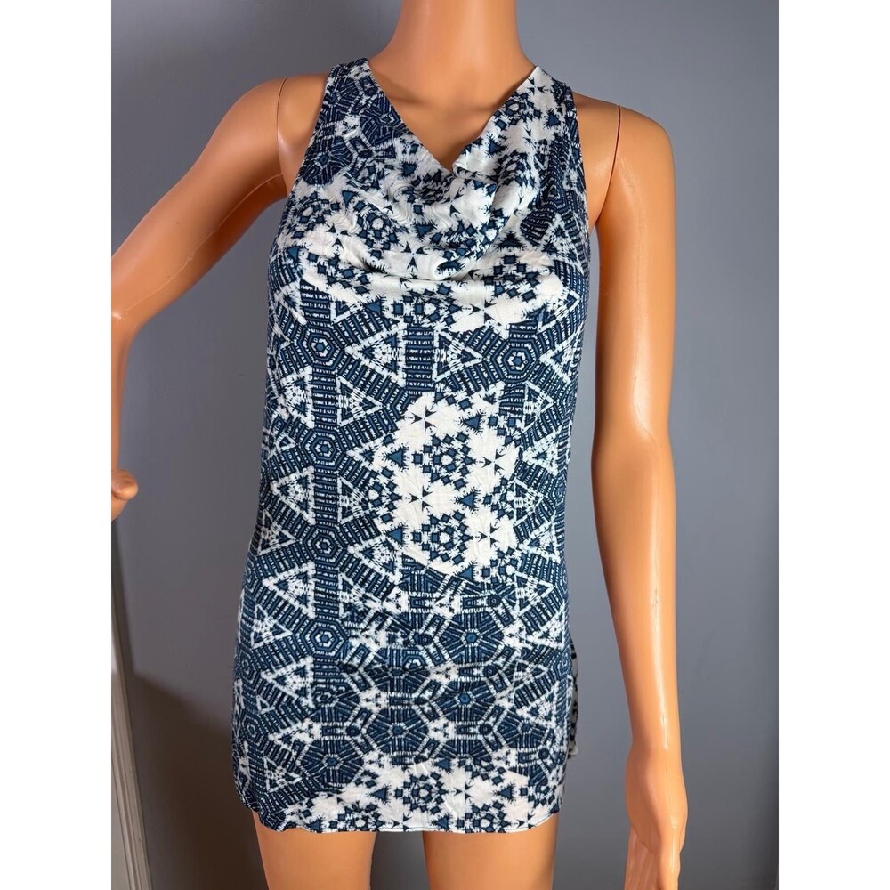 Banana Republic Top Womens XS NWT Blue White Tribal Cowl Neck Racerback Tank.